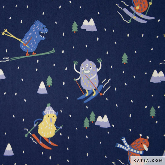 Tela poplin MONSTERS SKIING de KATIA