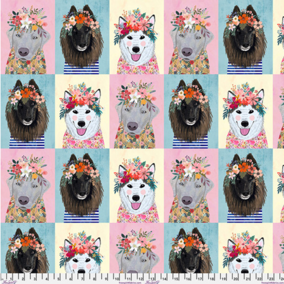 Tela patchwork FLORAL PUPPIES de FREE SPIRIT